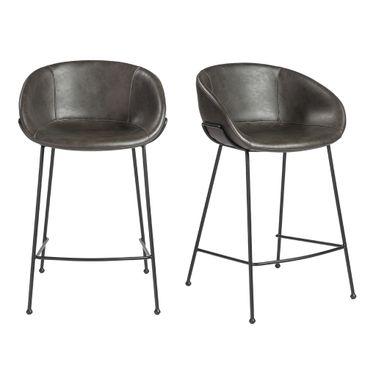 Zach Counter Stool Set of 2 In Charcoal Gray Leatherette