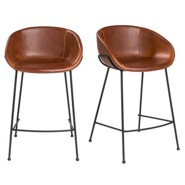 Zach Counter Stool Set of 2 In Saddle Brown Leatherette