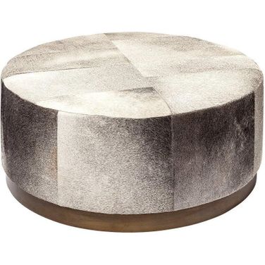 Zahavi 36 Inch Gray Hair-On-Hide With Metal Base Ottoman