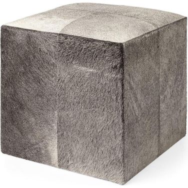 Zahavi I 20 Inch Grey-Toned Hair-On-Hide Ottoman