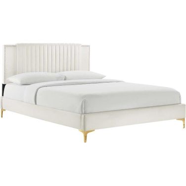 Zahra Channel Tufted Performance Velvet Full Platform Bed In White MOD-6994-WHI