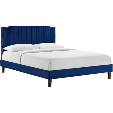 Zahra Channel Tufted Performance Velvet King Platform Bed In Navy MOD-7014-NAV