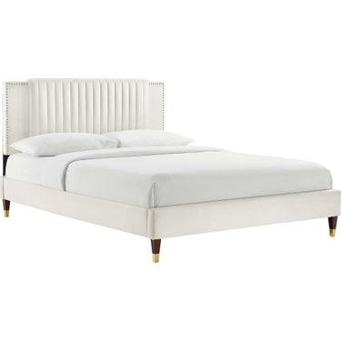 Zahra Channel Tufted Performance Velvet Queen Platform Bed In White MOD-6970-WHI