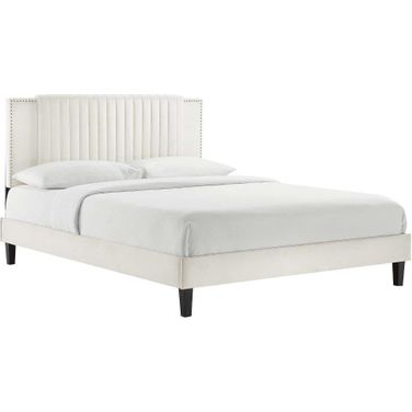 Zahra Channel Tufted Performance Velvet Queen Platform Bed In White MOD-6974-WHI