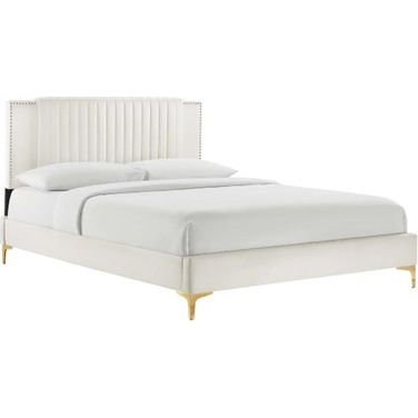 Zahra Channel Tufted Performance Velvet Twin Platform Bed In White MOD-6982-WHI