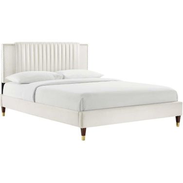 Zahra Channel Tufted Performance Velvet Twin Platform Bed In White MOD-6986-WHI