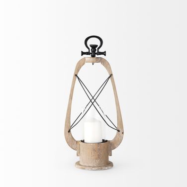 Zain I Small Wooden Vintage Inspired Candle Holder Lantern In Brown