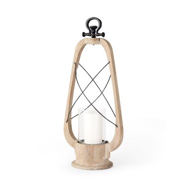 Zain II Large Wooden Vintage Inspired Candle Holder Lantern In Clear