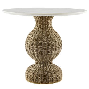 Zale 36 Inch Marble and Seagrass Dining Table In White Natural