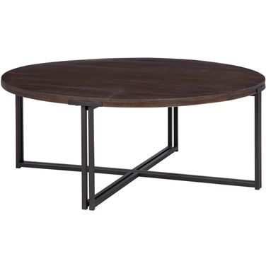 Zander Round Cocktail Table With Dual Metal Base In Dark Brown