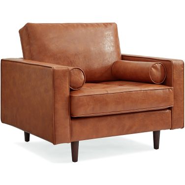 Zander Upholstered Leather Arm Chair In Caramel