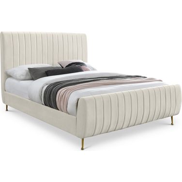 Zara Velvet Queen Bed In Cream