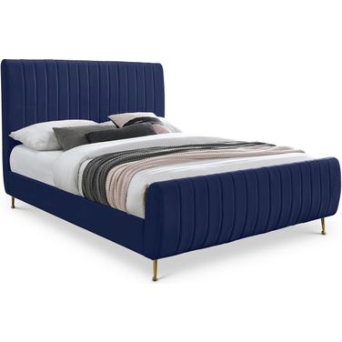 Zara Velvet Queen Bed In Navy