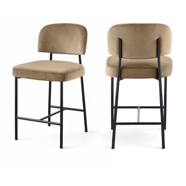 Zarelle Performance Fabric Upholstered Counter Stool Set of 2 In Black and Beige