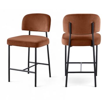 Zarelle Performance Fabric Upholstered Counter Stool Set of 2 In Cognac and Black