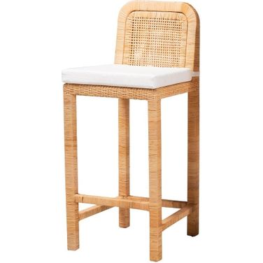 Zariah Rattan and Mahogany Wood Bar Stool In Natural Brown