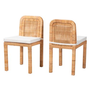 Zariah Rattan and Mahogany Wood Dining Chair Set of 2 In Natural Brown