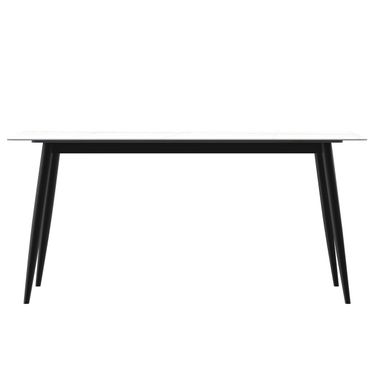 Zayle 55 Inch Dining Table with Sintered Stone Top In Black and White/Gold