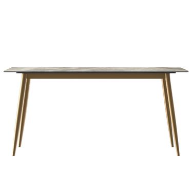 Zayle 55 Inch Dining Table with Sintered Stone Top In Gold and Dark Grey