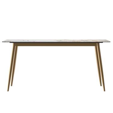 Zayle 55 Inch Dining Table with Sintered Stone Top In Grey and Gold