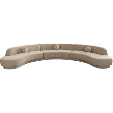 Zelda 3PC Modular Curved Armless Sofa and 2 Chaise In Light Camel Performance Velvet with 3 Accent Pillow Balls