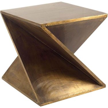 Zelda Gold Metal-Cladded Z-Shaped Wooden Accent Table