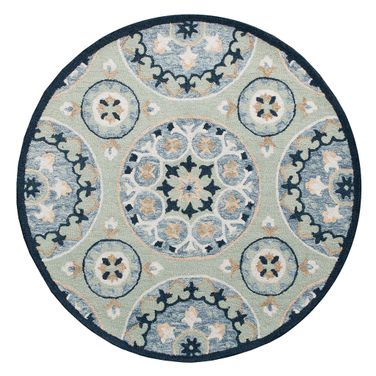 Zelka Suzani Hand-Tufted Wool Area Rug In Sage and Blue