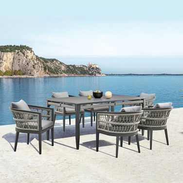 Zella Outdoor Patio Rectangular Dining Room Set In Light Gray and Charcoal
