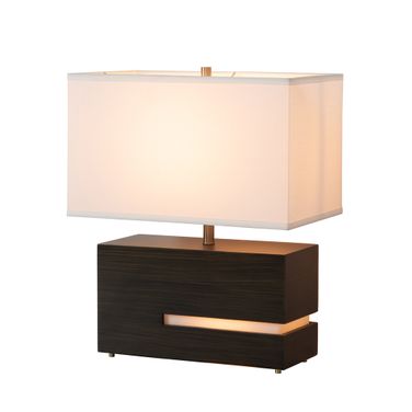 Zen 20 Inch White Linen Shade Reclining Table Lamp with Nightlight In Ebony and Weathered Brass