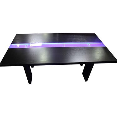 Zendaya Solid Wood Dining Table In Black Wood With Led Lights