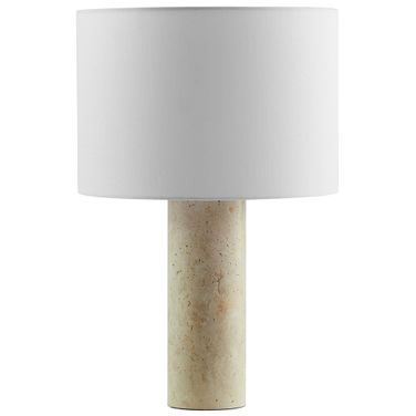 Zenith Travertine Table Lamp With Fabric Drum Shade In Travertine