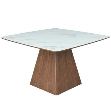 Zephry Wooden Square Dining Table In Walnut with White Marbled Top