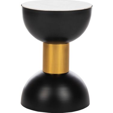 Zephyr White Marble With Black and Gold Round Accent Table