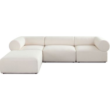 Zia 4PC Modular Reversible Chaise Sectional In Ivory Sherpa Fabric