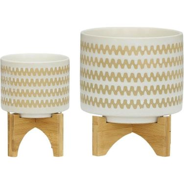 Zig-Zag Planter With Stand Set of 2 In White