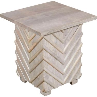 Ziggy End Table On Hand-Planed Mango Wood In White Wash
