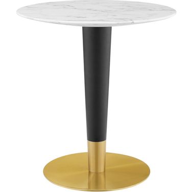 Zinque 28 Inch Artificial Marble Dining Table In Gold and White