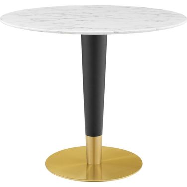 Zinque 36 Inch Artificial Marble Dining Table In Gold and White