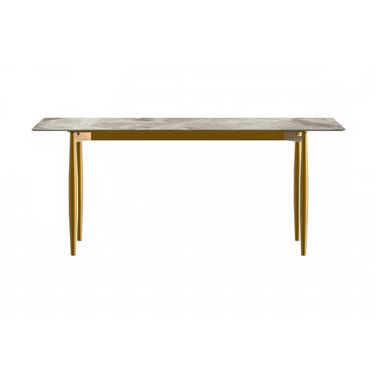 Zinti 55 Inch Dining Table with Sintered Stone Top In Bronze and Dark Grey