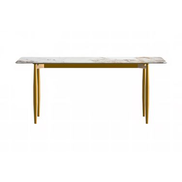 Zinti 55 Inch Dining Table with Sintered Stone Top In Bronze and Grey
