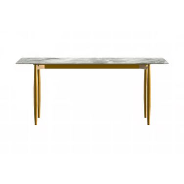 Zinti 71 Inch Dining Table with Sintered Stone Top In Bronze and Light Grey