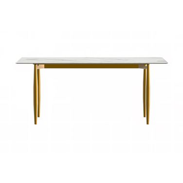 Zinti 71 Inch Dining Table with Sintered Stone Top In White and Bronze