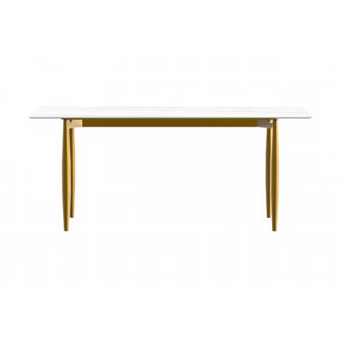 Zinti 71 Inch Dining Table with Sintered Stone Top In White/Gold and Bronze