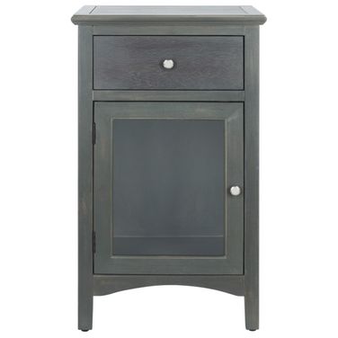 Ziva One Drawer Nightstand with Glass Cabinet in Grey
