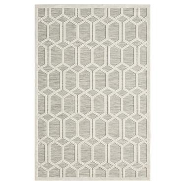 Zonix Geometric Power-Loomed Indoor/Outdoor Area Rug In Gray and Ivory