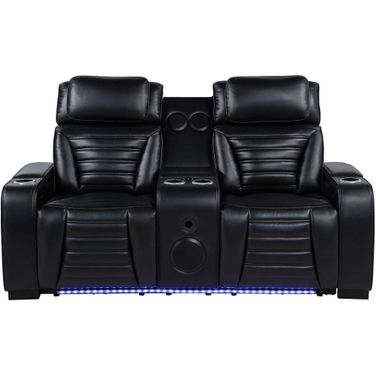 Zuma Faux Leather Dual Power Reclining LED Loveseat In Black