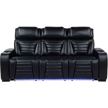 Zuma Faux Leather Dual Power Reclining LED Sofa In Black