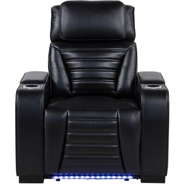Zuma Faux Leather Upholstered Dual Power LED Recliner In Black