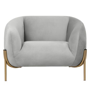 Zuno Modern Single Seater Sofa In Light Grey Velvet