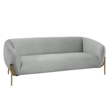 Zuno Three-Seater Upholstered Sofa with Velvet Wide Couch and Powder-Coated Gold Iron Legs Padded Seat In Light Grey
